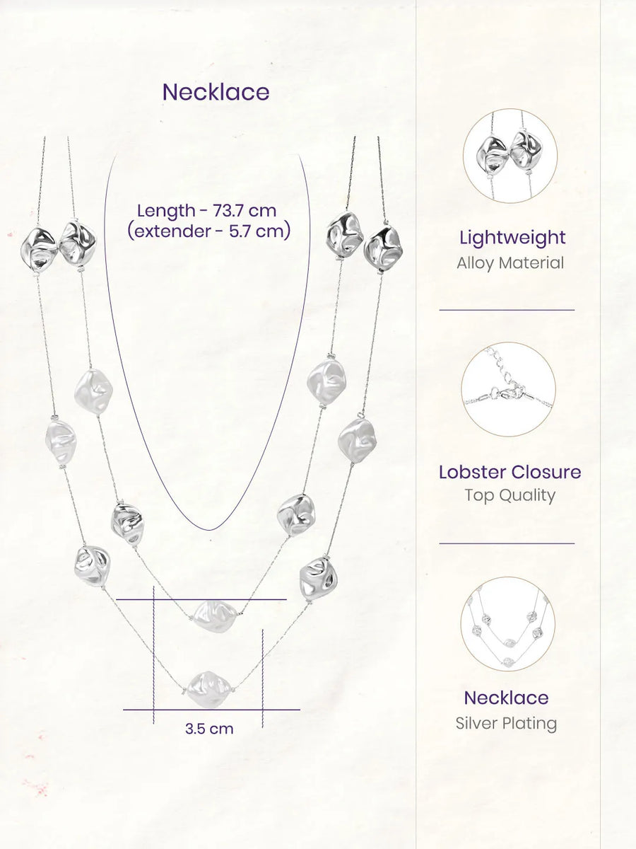 Rhodium Plated Baroque Pearl Layered Necklace