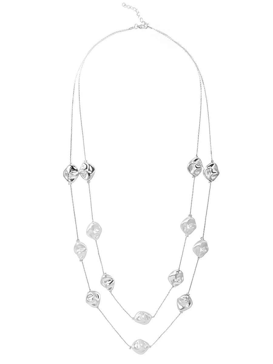 Rhodium Plated Baroque Pearl Layered Necklace