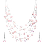 Rhodium Plated Pink Pearl Layered Necklace