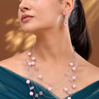 Rhodium Plated Pink Pearl Layered Necklace
