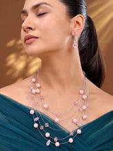Rhodium Plated Pink Pearl Layered Necklace