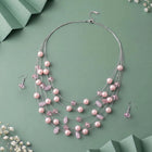 Rhodium Plated Pink Pearl Layered Necklace