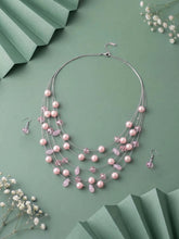Rhodium Plated Pink Pearl Layered Necklace