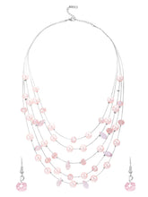 Rhodium Plated Pink Pearl Layered Necklace