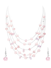 Rhodium Plated Pink Pearl Layered Necklace