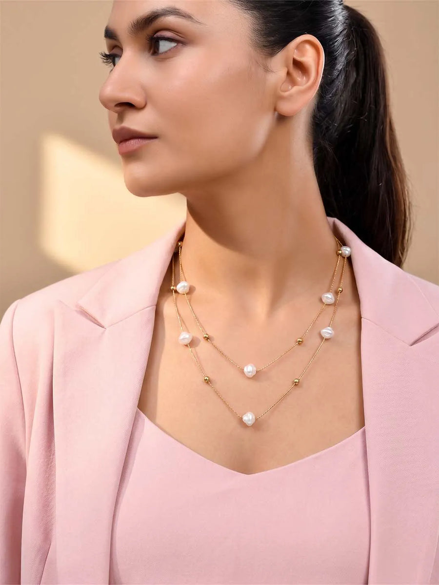 Gold Plated Pearl Orbit Necklace