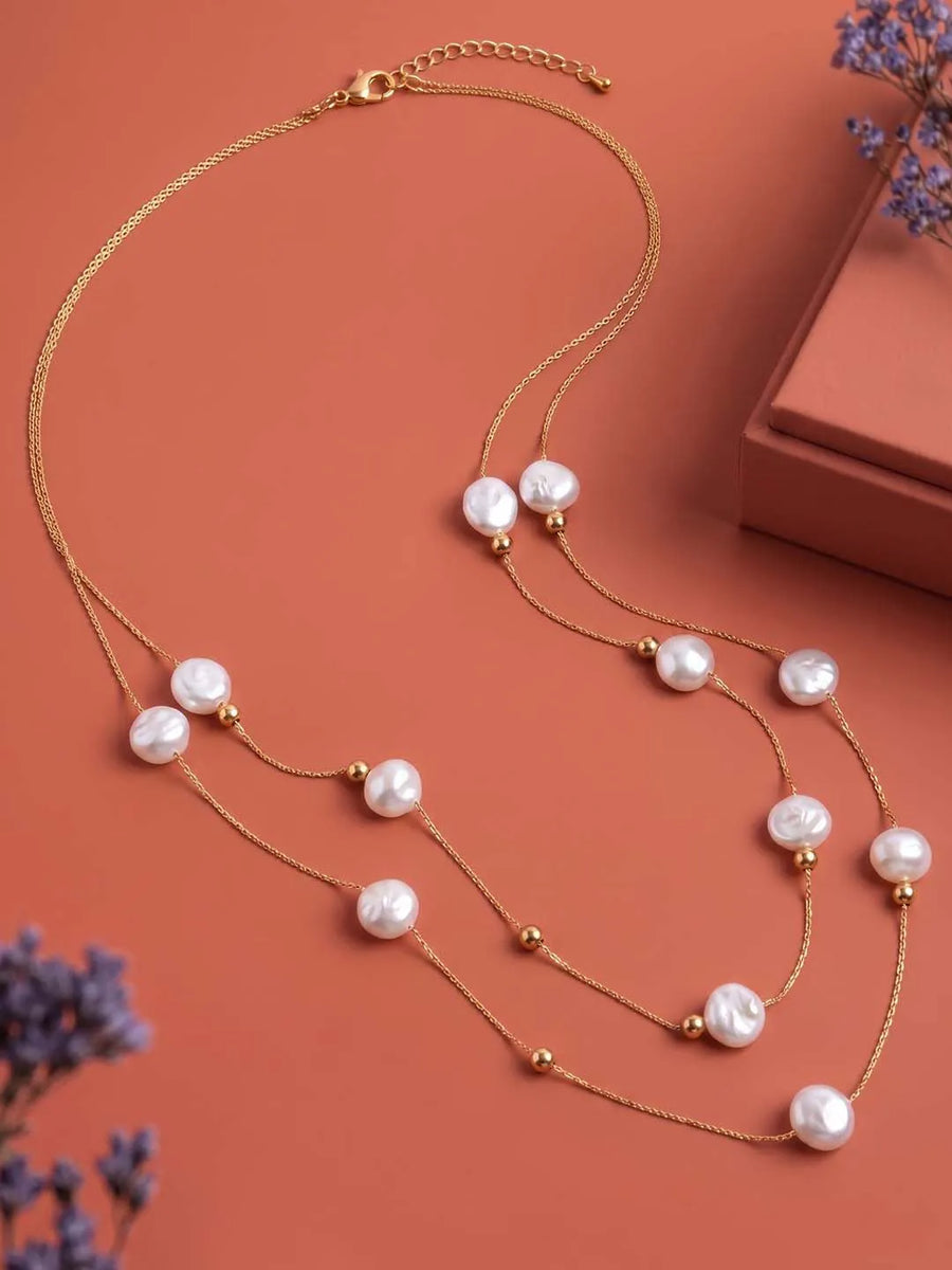 Gold Plated Pearl Orbit Necklace