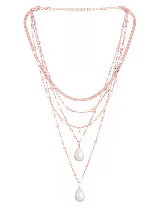 Rose Gold Layered Pearl Drop Necklace