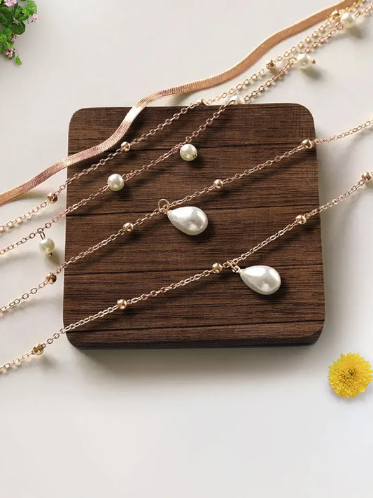 Rose Gold Layered Pearl Drop Necklace