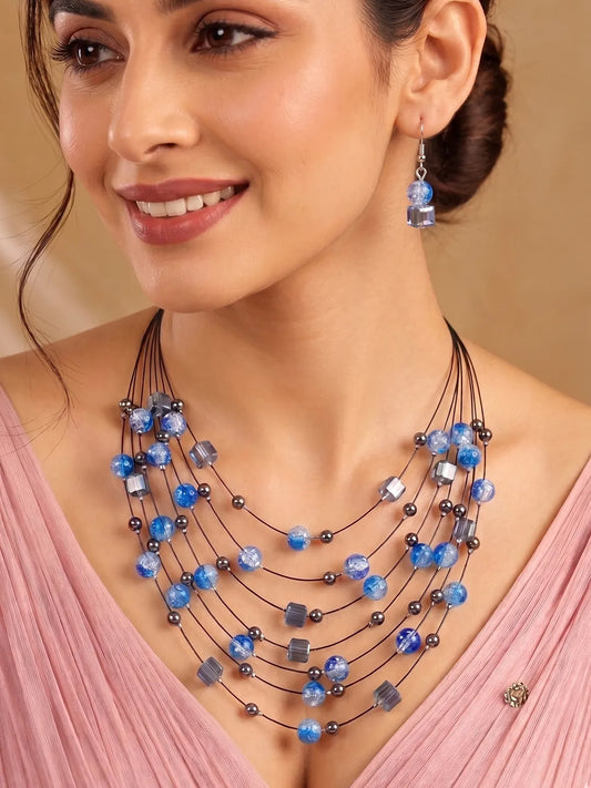 Peora Ocean Cascade Necklace Set - Silver