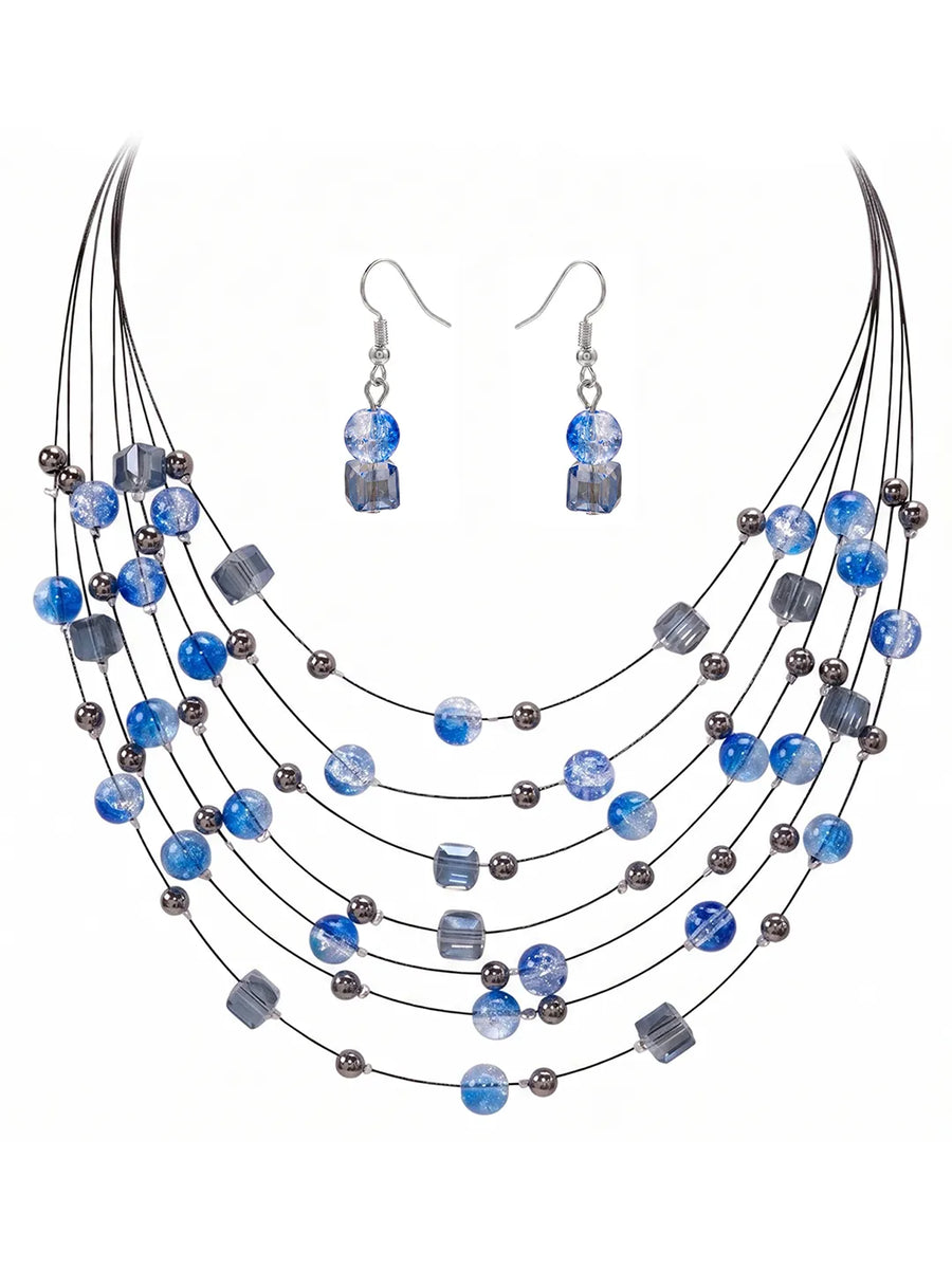 Peora Ocean Cascade Necklace Set - Silver