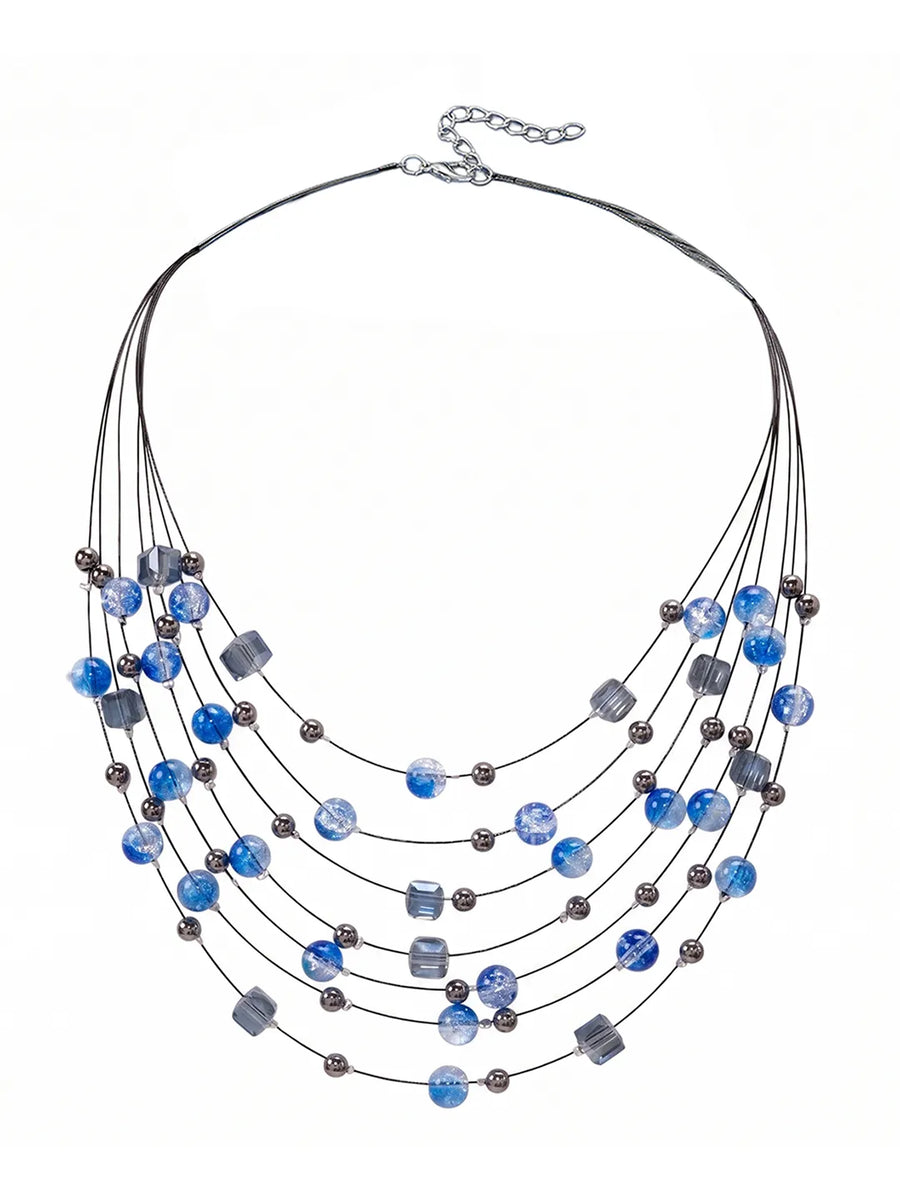 Peora Ocean Cascade Necklace Set - Silver