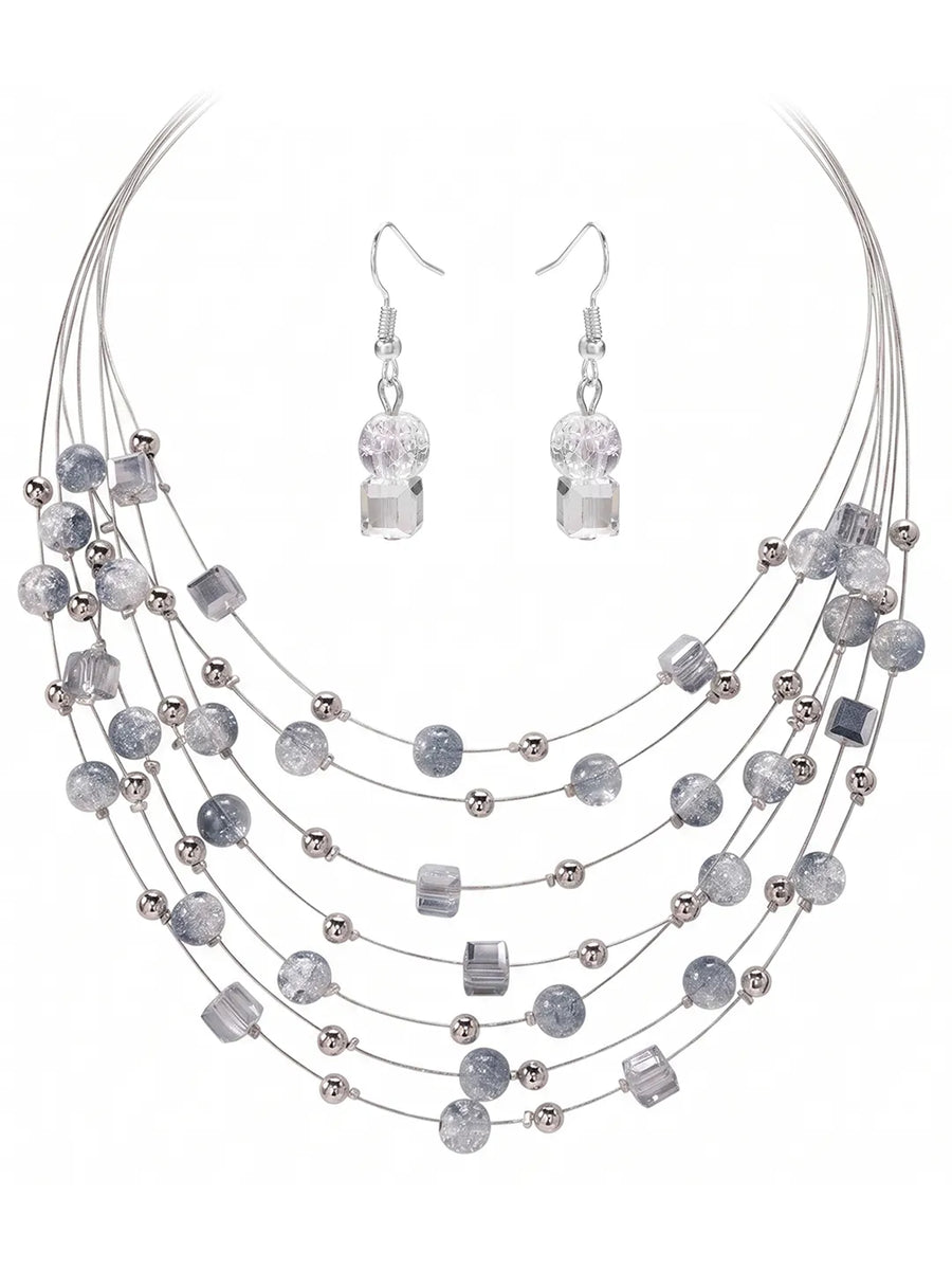 Peora Moonbeam Cascade Necklace Set - Silver