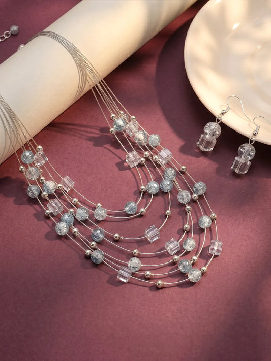 Peora Moonbeam Cascade Necklace Set - Silver