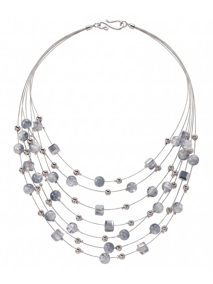 Peora Moonbeam Cascade Necklace Set - Silver
