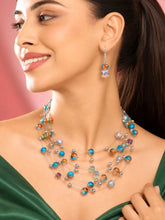 Peora Multicolor Cascade Necklace Set - Silver