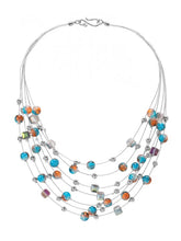 Peora Multicolor Cascade Necklace Set - Silver