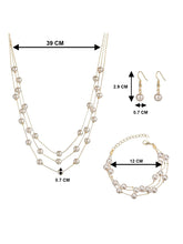 Timeless Glow Pearl Necklace Set featuring white pearls with gold-plated chain, matching bracelet, and earrings