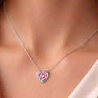Peora Heart CZ Celeste Pink Pendant - Silver