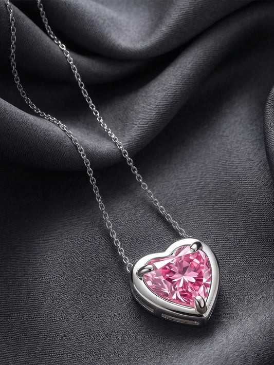 Peora Heart CZ Celeste Pink Pendant - Silver