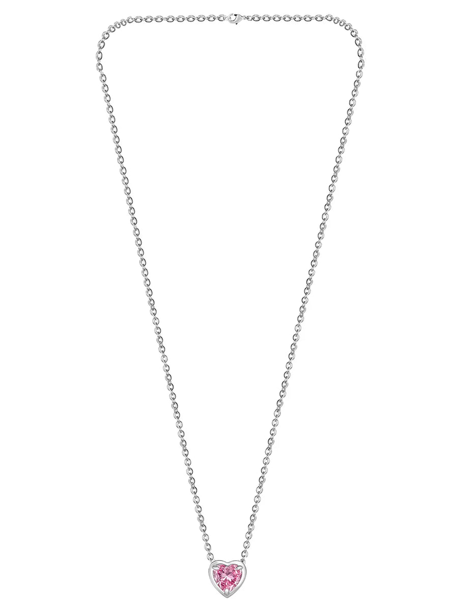 Peora Heart CZ Celeste Pink Pendant - Silver
