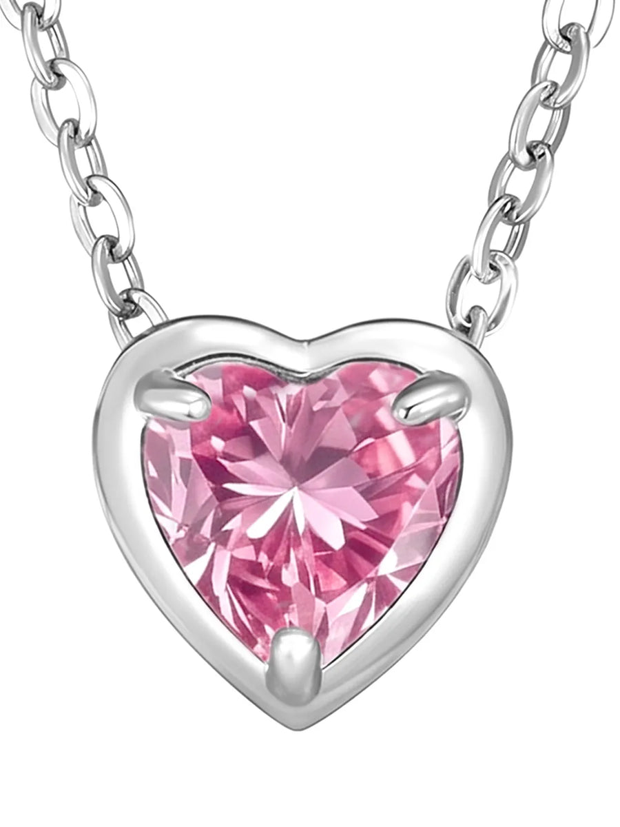 Peora Heart CZ Celeste Pink Pendant - Silver