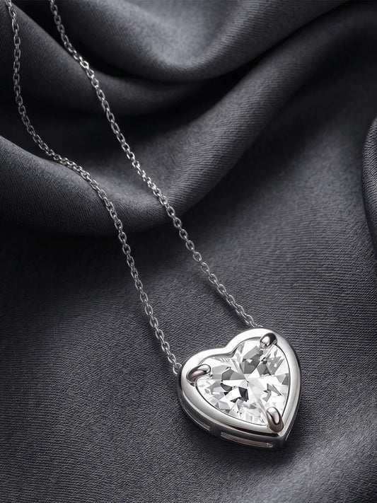 Peora Heart CZ Celeste Solitaire Pendant - Silver