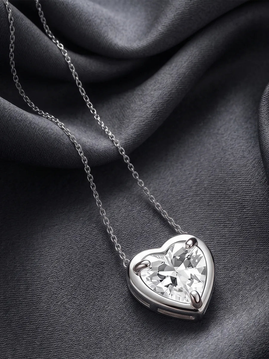 Peora Heart CZ Celeste Solitaire Pendant - Silver