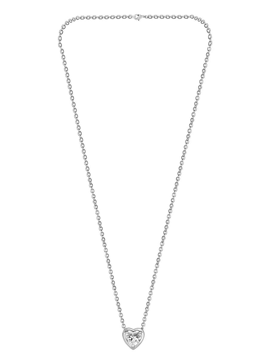 Peora Heart CZ Celeste Solitaire Pendant - Silver