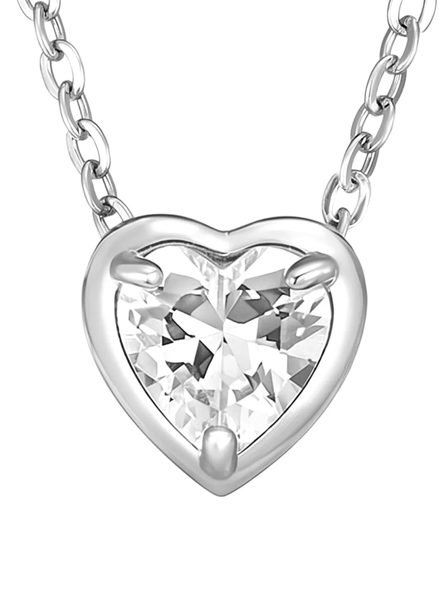 Peora Heart CZ Celeste Solitaire Pendant - Silver
