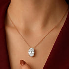 Peora Oval CZ Solitaire Pendant Chain - Rose Gold