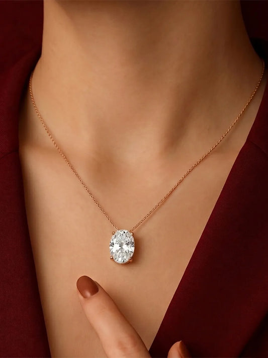Peora Oval CZ Solitaire Pendant Chain - Rose Gold