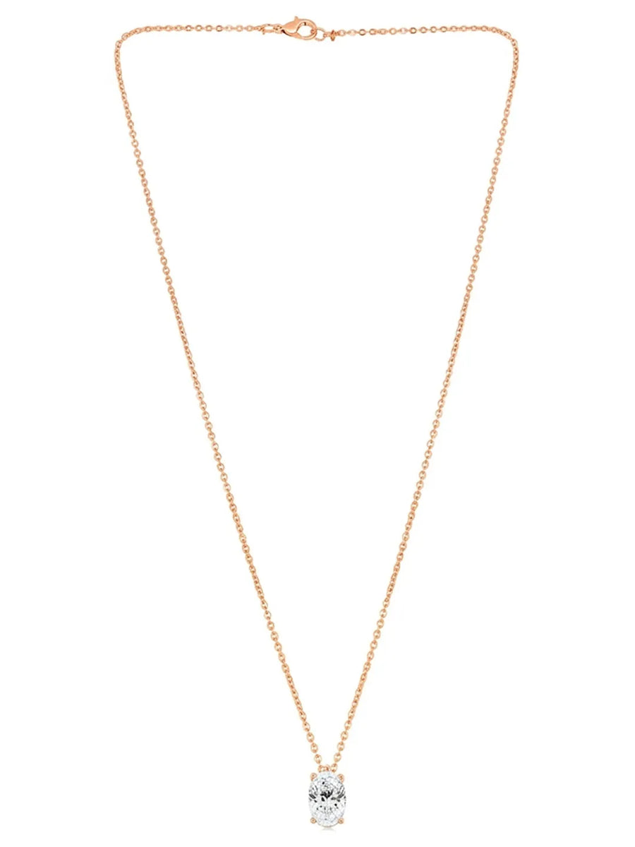 Peora Oval CZ Solitaire Pendant Chain - Rose Gold