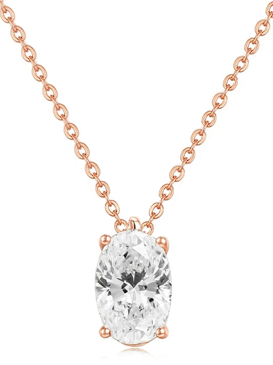 Peora Oval CZ Solitaire Pendant Chain - Rose Gold