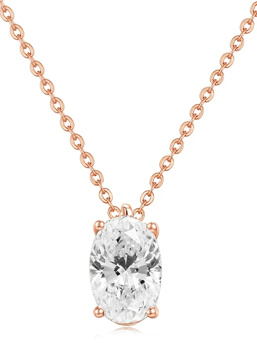 Peora Oval CZ Solitaire Pendant Chain - Rose Gold