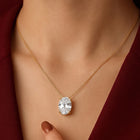 Peora Oval CZ Solitaire Pendant Chain - Gold