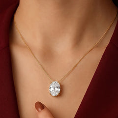 Peora Oval CZ Solitaire Pendant Chain - Gold