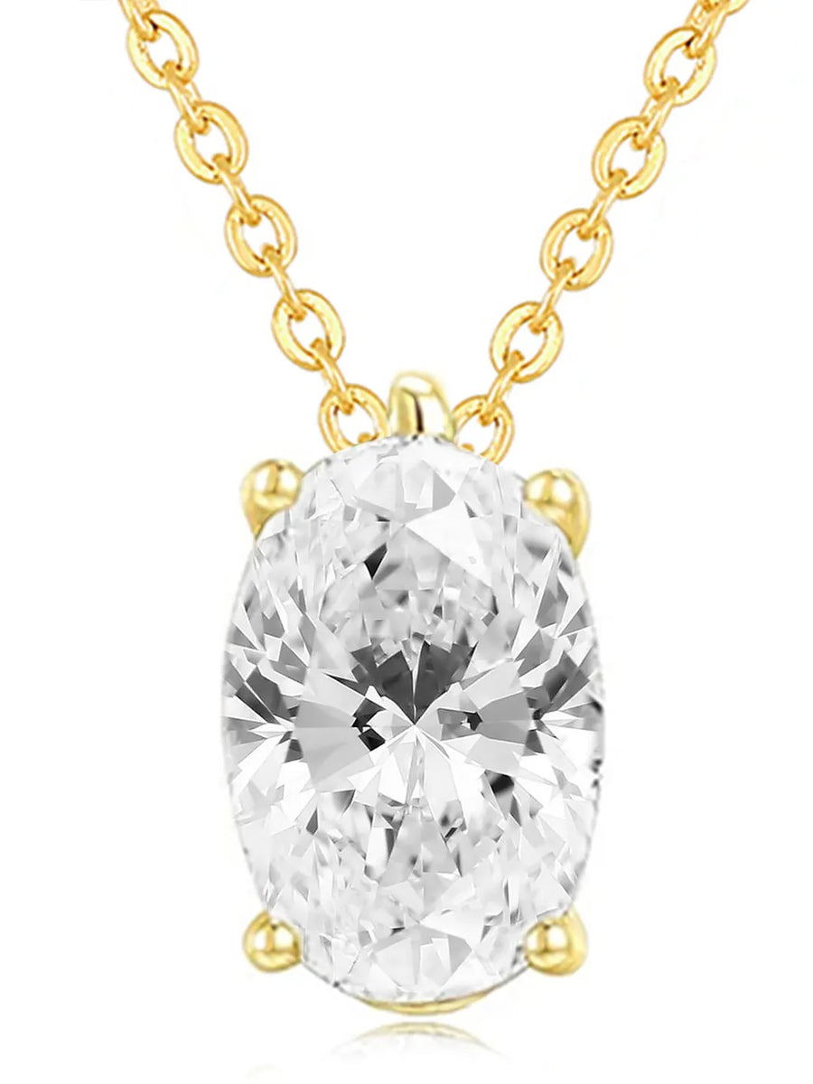 Peora Oval CZ Solitaire Pendant Chain - Gold