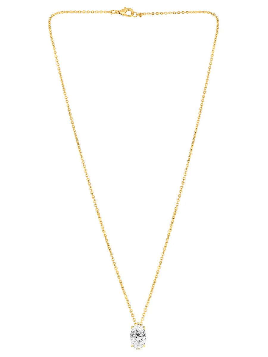 Peora Oval CZ Solitaire Pendant Chain - Gold