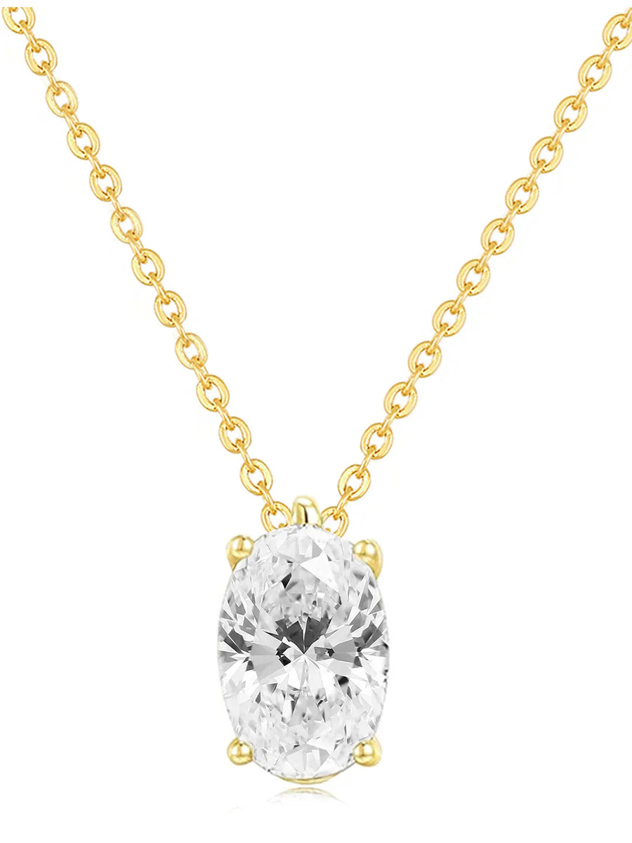 Peora Oval CZ Solitaire Pendant Chain - Gold