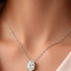 Peora Oval CZ Solitaire Pendant Chain - Silver