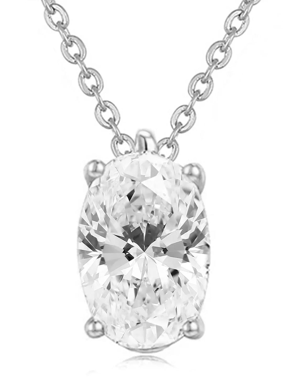 Peora Oval CZ Solitaire Pendant Chain - Silver