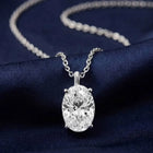 Peora Oval CZ Solitaire Pendant Chain - Silver
