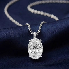Peora Oval CZ Solitaire Pendant Chain - Silver