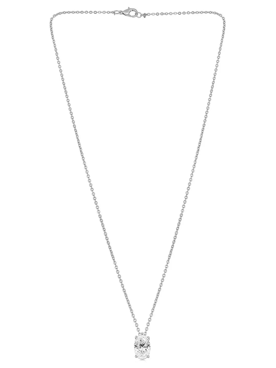 Peora Oval CZ Solitaire Pendant Chain - Silver
