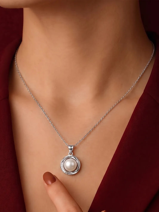 Peora CZ Pearl Swirl Pendant - Silver