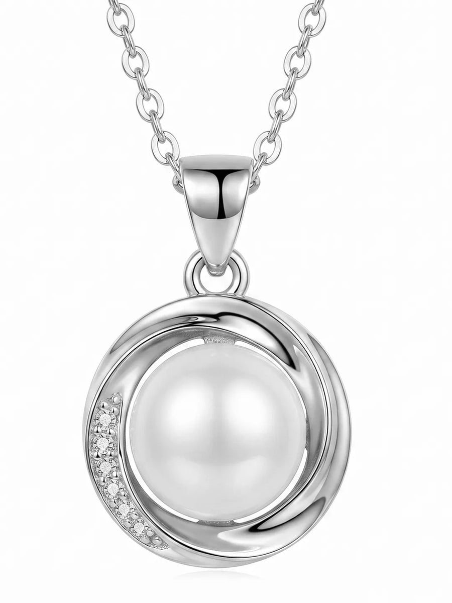 Peora CZ Pearl Swirl Pendant - Silver