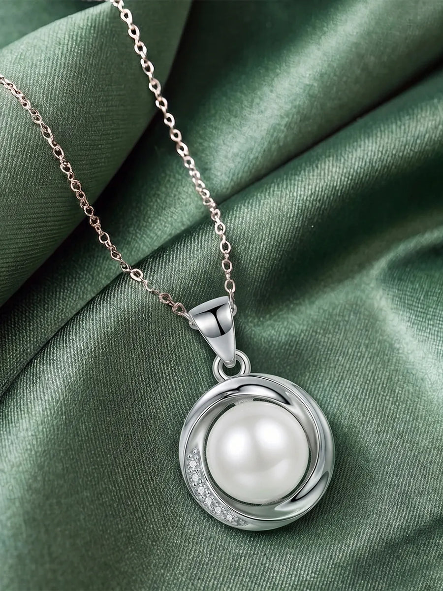 Peora CZ Pearl Swirl Pendant - Silver