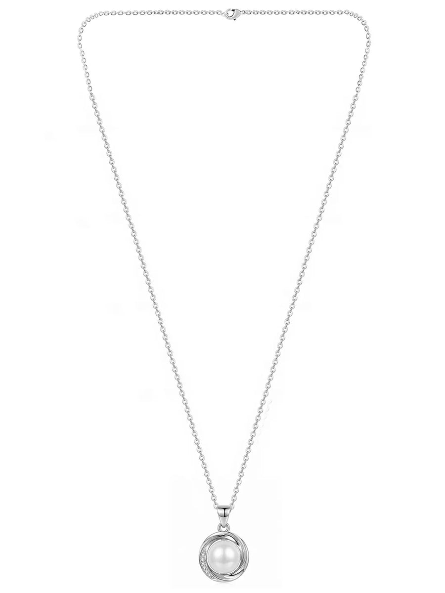 Peora CZ Pearl Swirl Pendant - Silver