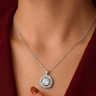 Peora Sparkle Solitaire Halo Pendant - Silver